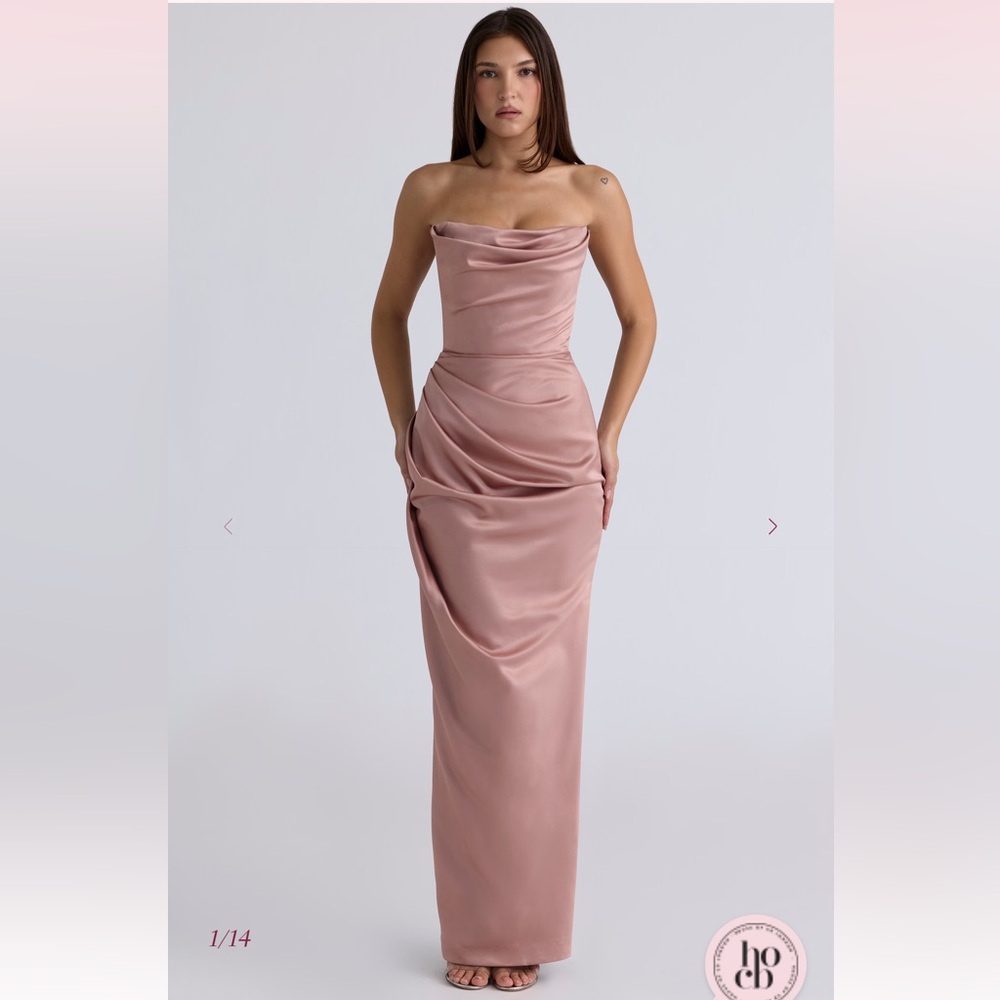 NWT !! House of CB - Adrienne Blush Satin Strapless Gown